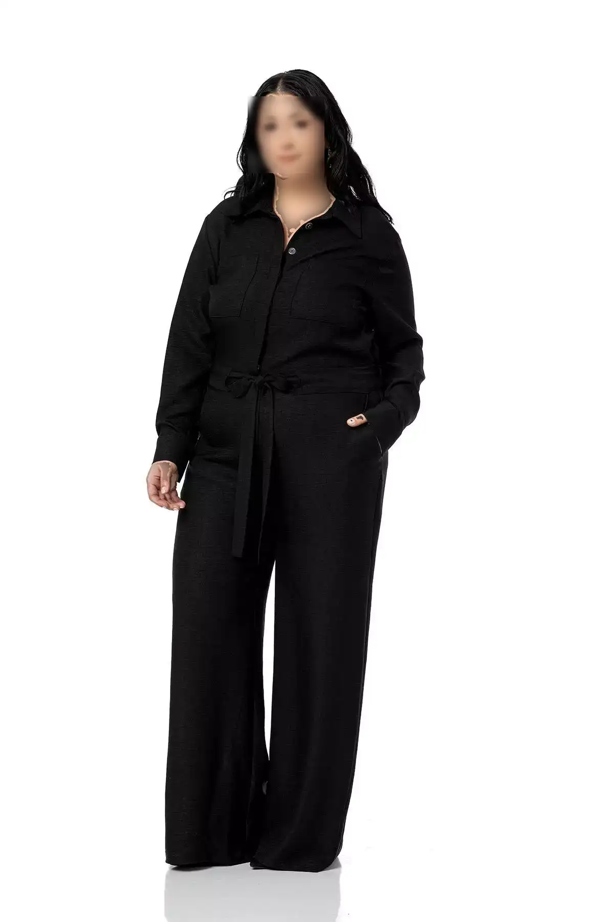 سرهمی مشکی گشاد با کمر کشی و تودرتو برای سایز بزرگ برند DISENTIS MODEST - 892594647