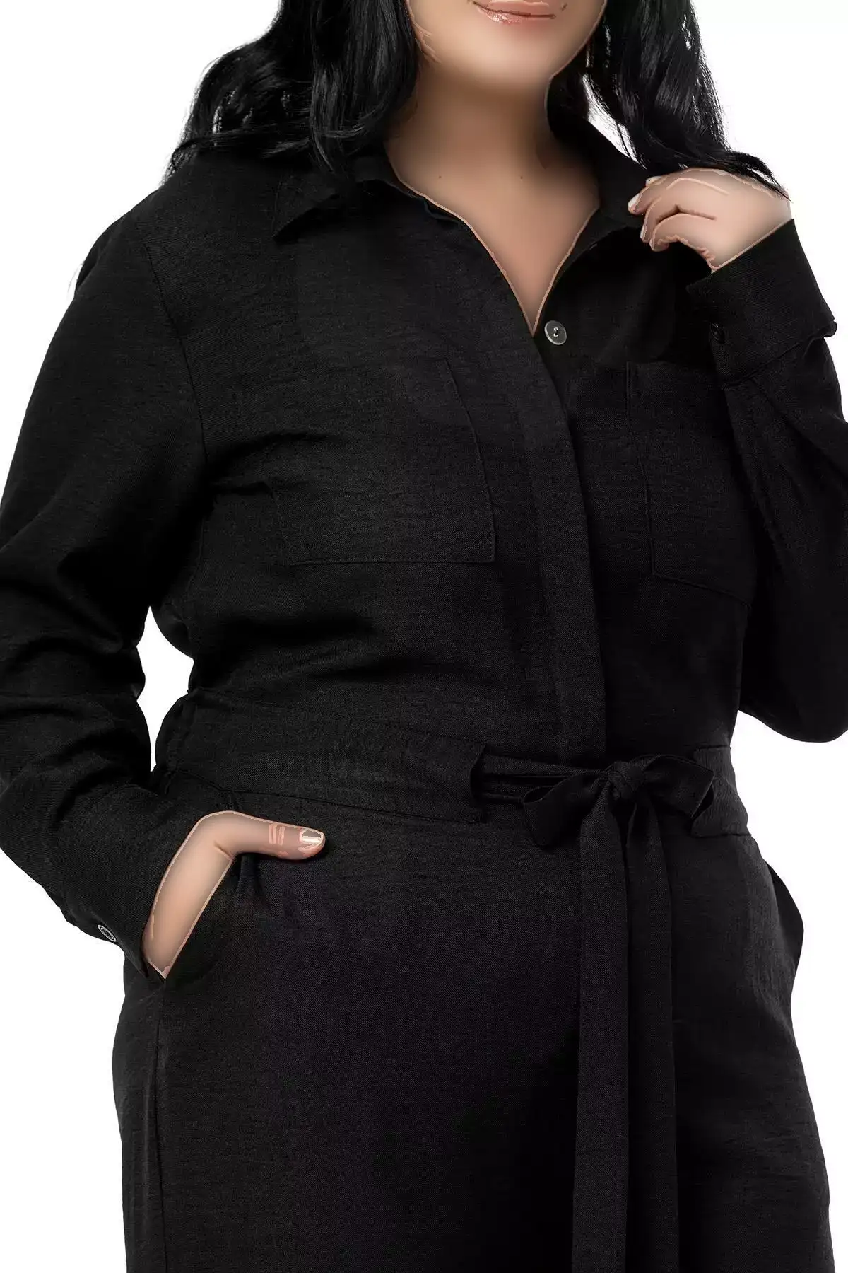 سرهمی مشکی گشاد با کمر کشی و تودرتو برای سایز بزرگ برند DISENTIS MODEST - 892594647