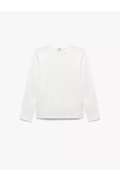 تی‌شرت پنبه‌ای دورس یقه گرد با جزئیات نقره‌ای برند Koton - 838513683