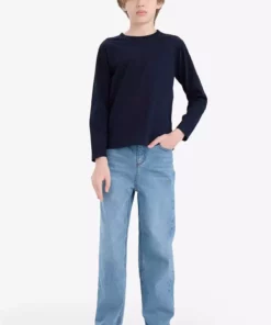 تیشرت ساده بلند آستین مردانه بچگانه یقه گرد رنگ سرمهای K1686A6/NV253 برند Defacto - 974406981