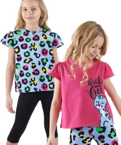 بسته دو عددی تیشرت پلنگی سیاه برای دختر بچهها برند Denokids - 900345225