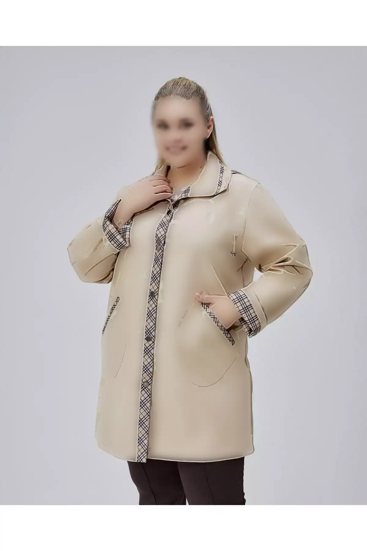 ترنچکت کاپشندار با طرح چهارخانه جزئیاتدار برند KALKANCI - 1030668128