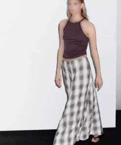 دامن A شکل با الگوی چهارخانه بلند برند Massimo Dutti - 957599407
