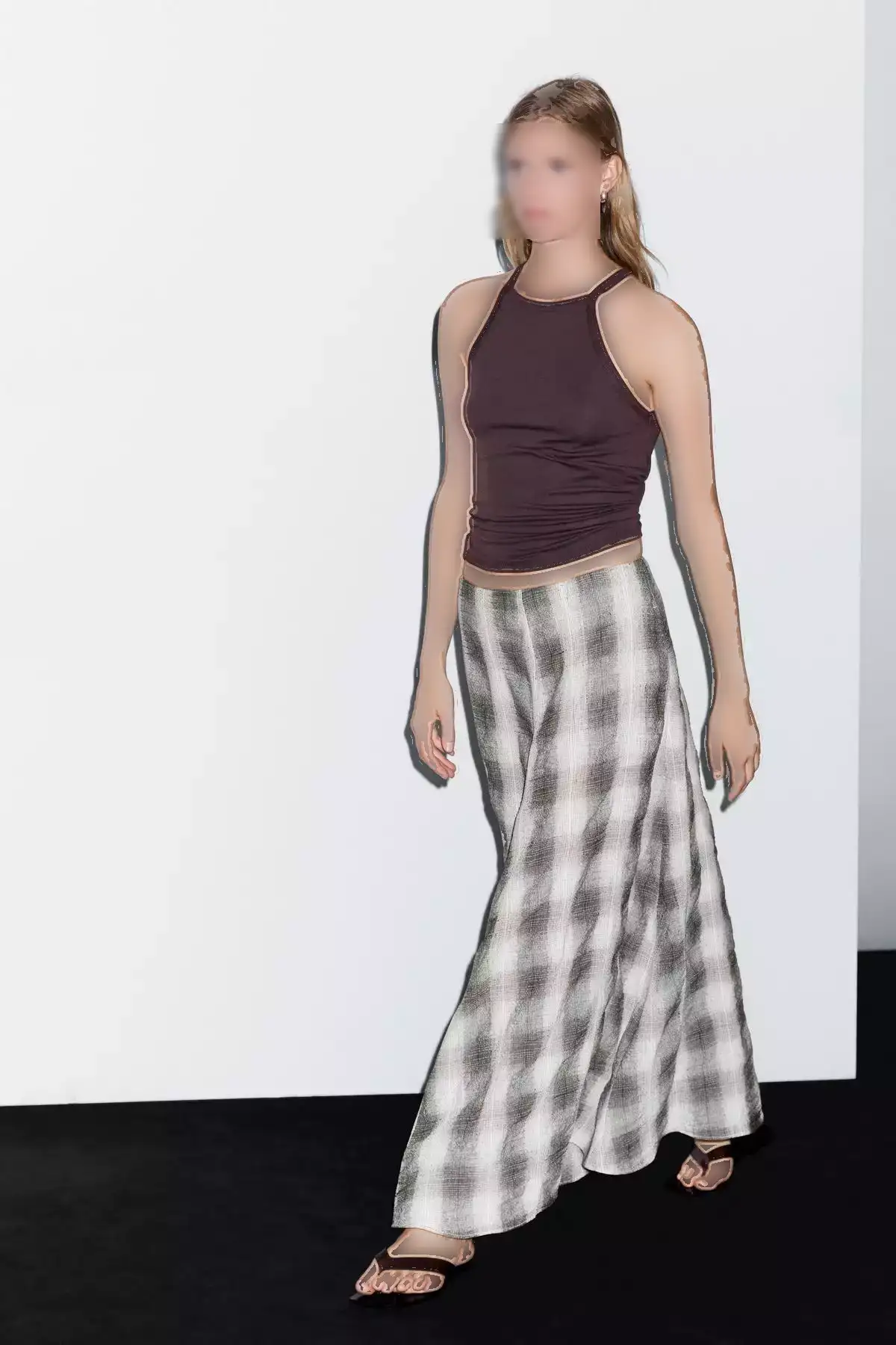 دامن A شکل با الگوی چهارخانه بلند برند Massimo Dutti - 957599407