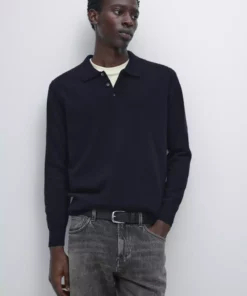 پولویی یقهدار با بافت ترکیبی پشم یونی برند Massimo Dutti - 984763911