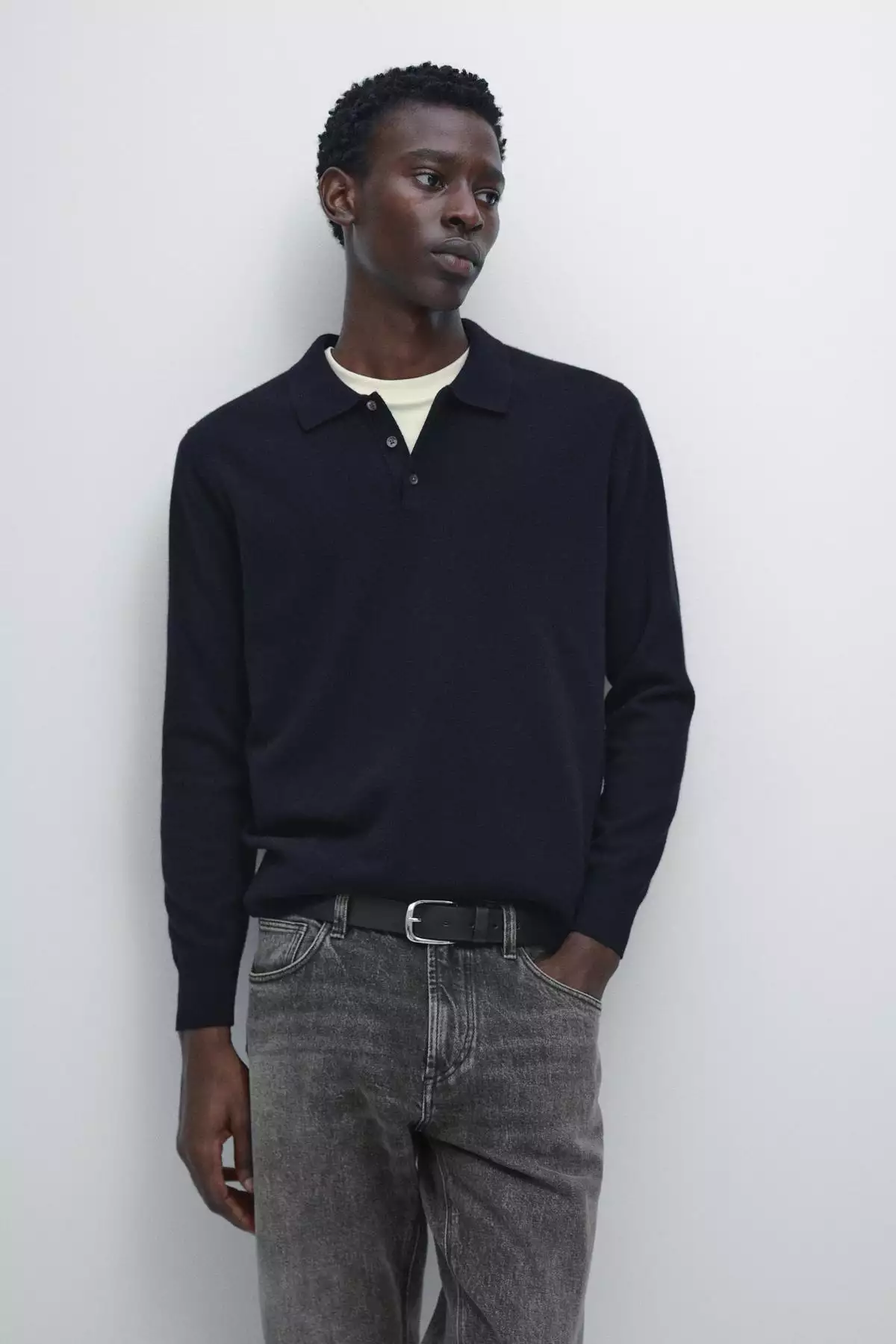 پولویی یقهدار با بافت ترکیبی پشم یونی برند Massimo Dutti - 984763911