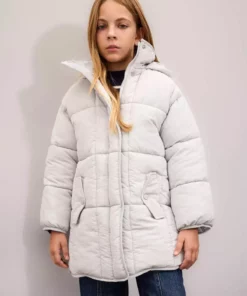 پالتوی پفی بلند و سبک با کلاهی ضد آب مناسب دختران، دارای زیپ و جیب C9026A824AU برند Defacto - 871405761