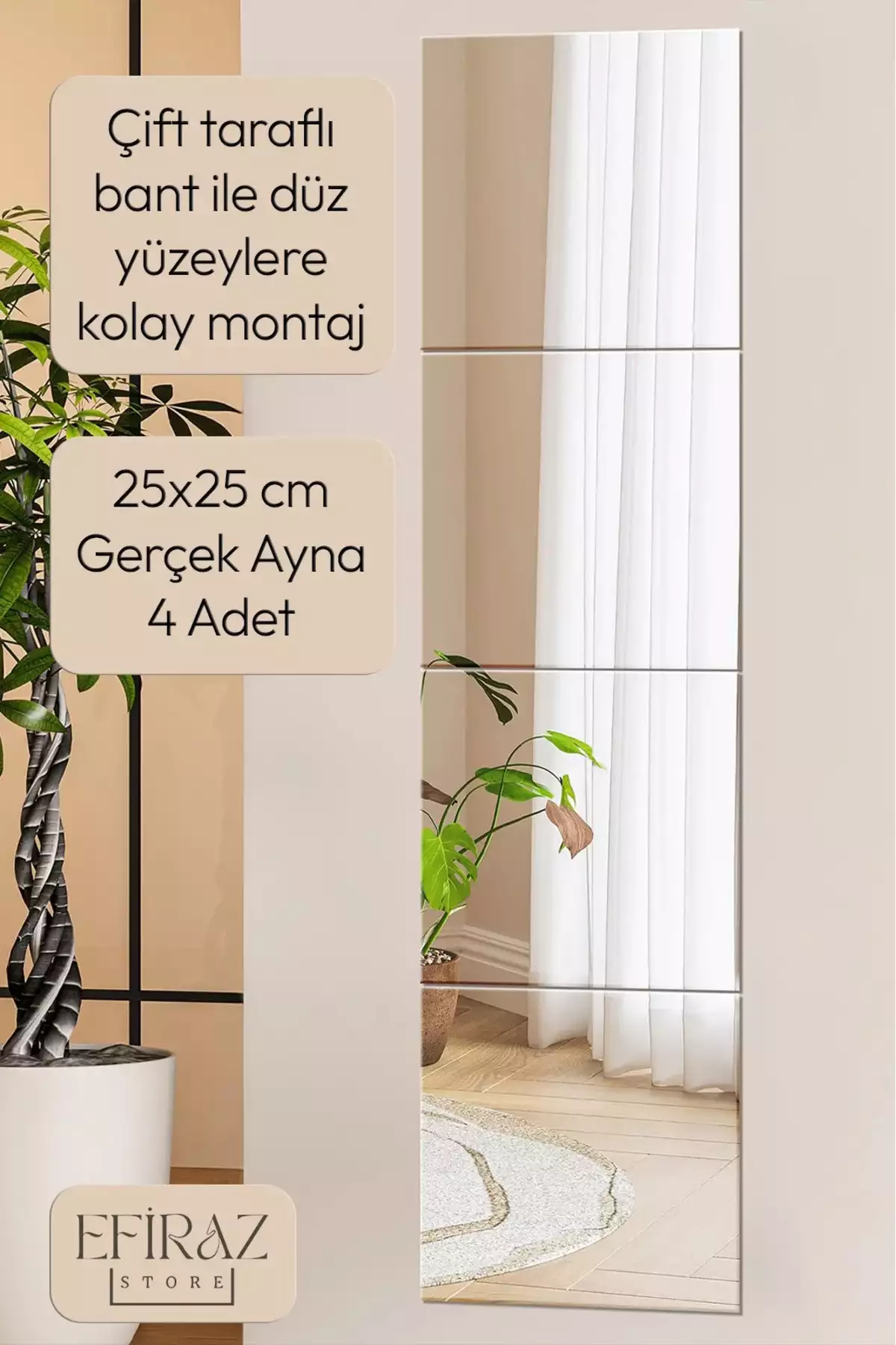 ست آینه دیواری ۴ تکه مربعی - ۲۵x۲۵ سانتیمتر با طراحی مدرن و شیک برند EFİRAZ - 869844374