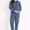 jumpsuit کادین ایندیکو بزرگ سایز با دکمه جلو از پارچه گاباردین برند Şans - 714813158
