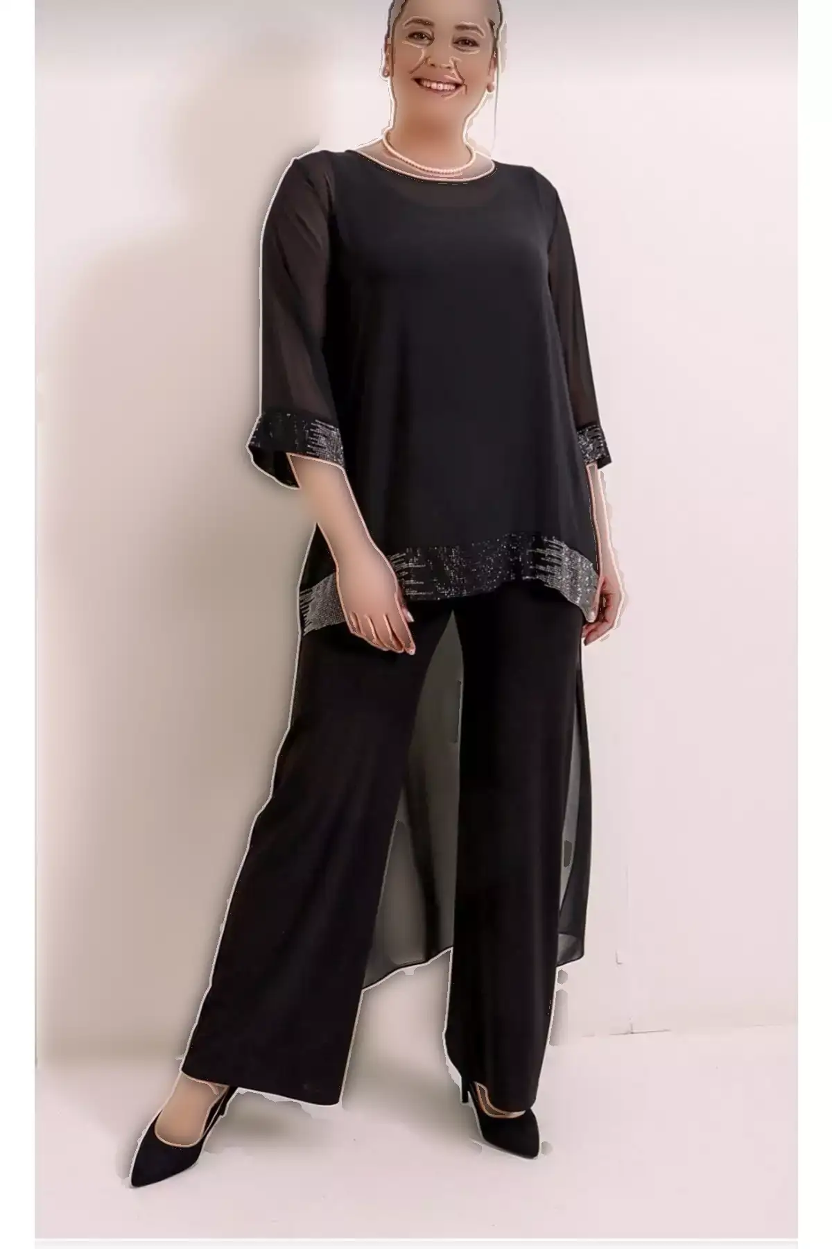 سرهمی زنانه بزرگ سایز با رویه شفاف و تزئینات سنگی ساندی برند PRETO - 354913814