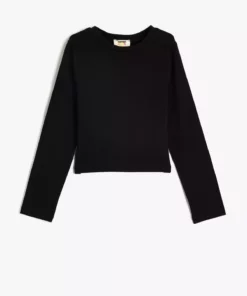 تی‌شرتBasic Crop با آستین بلند و پارچه‌ی نخی برند Koton - 867238087