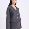 ست 2 تکه با یقه V و دکمهدار، ژاکت با کمر کشی و شلوار گشاد E9859AX24WN برند Defacto - 892790159