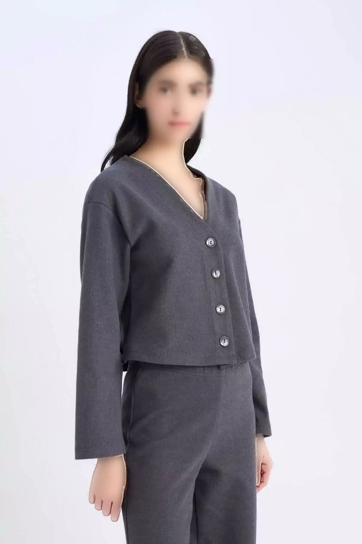 ست 2 تکه با یقه V و دکمهدار، ژاکت با کمر کشی و شلوار گشاد E9859AX24WN برند Defacto - 892790159