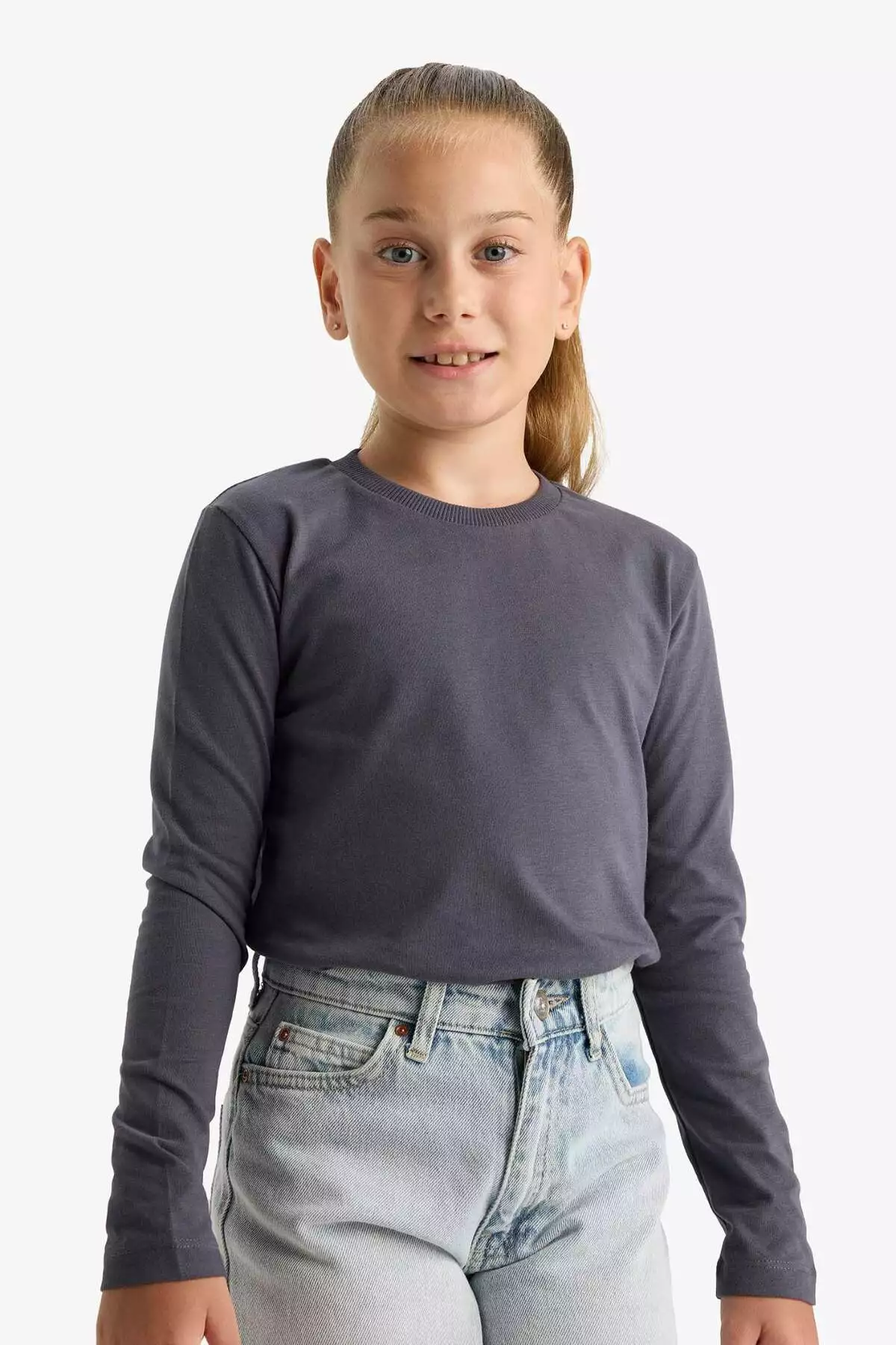 تیشرت آستین بلند دوعددی یقه گرد بچه女孩 برند Defacto - 961153595