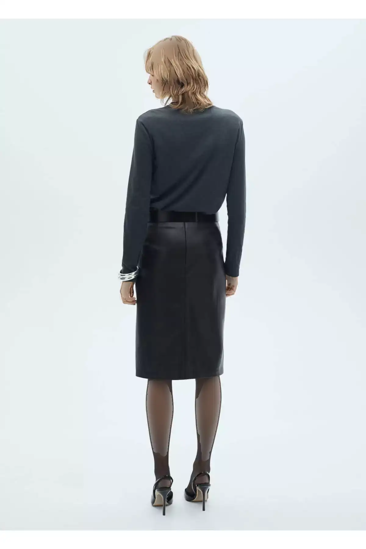 دامن مدادی با ظاهر چرم برند MANGO - 886002506