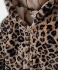 کاپشن پشمی خزدار با کلاهی طرح پلنگی مخصوص دختر بچه مدل E7993A525AU برند Defacto - 991326188