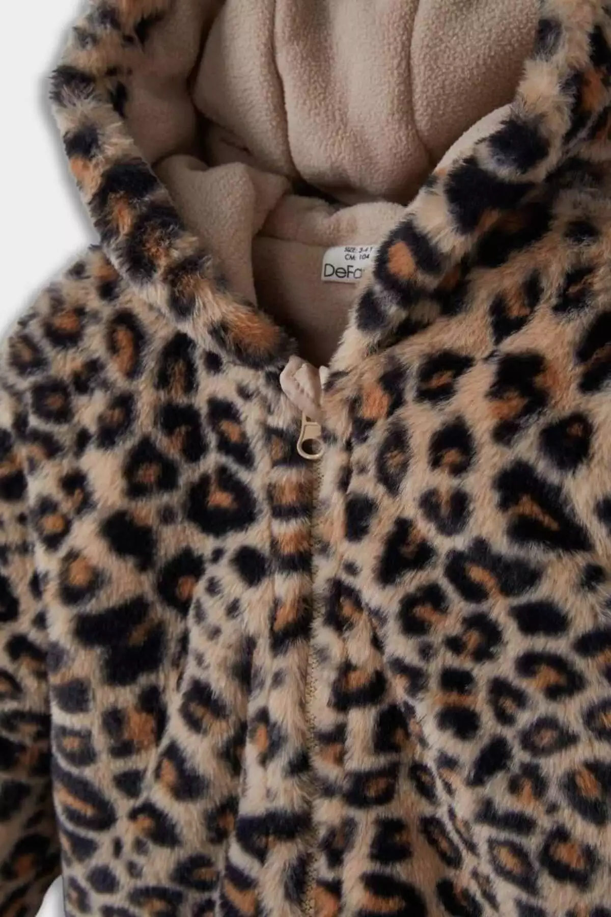 کاپشن پشمی خزدار با کلاهی طرح پلنگی مخصوص دختر بچه مدل E7993A525AU برند Defacto - 991326188