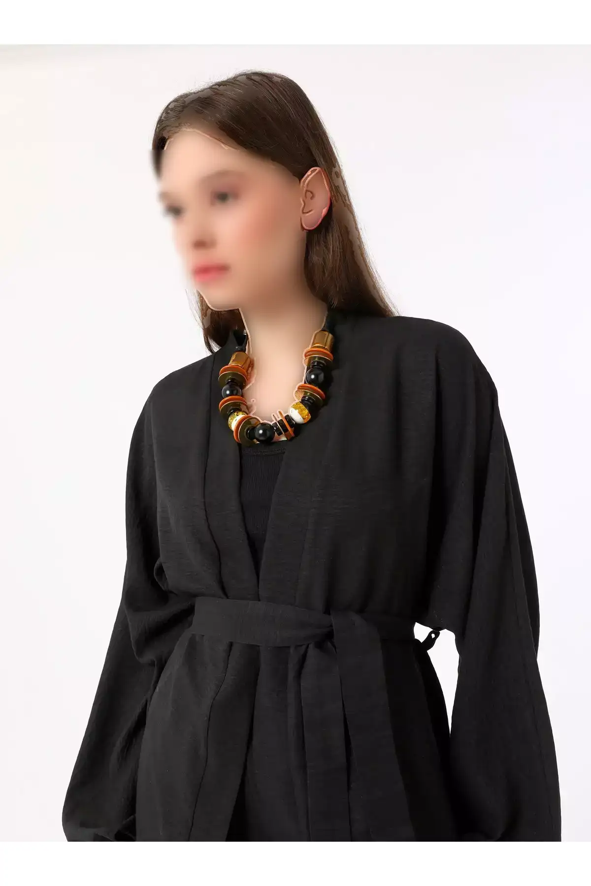 ست دو تکه کیمونو و شلوار با جزئیات کمربند - مشکی - بنین برند Benin - 920558373