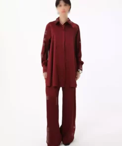 ست تونیک و شلوار ساتن - bordo - رفکا برند Refka - 942587151