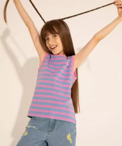 تیشرت آستیندار کجراه دخترانه به رنگ آبی تیره با یقه گرد برند U.S. Polo Assn. - 836066914