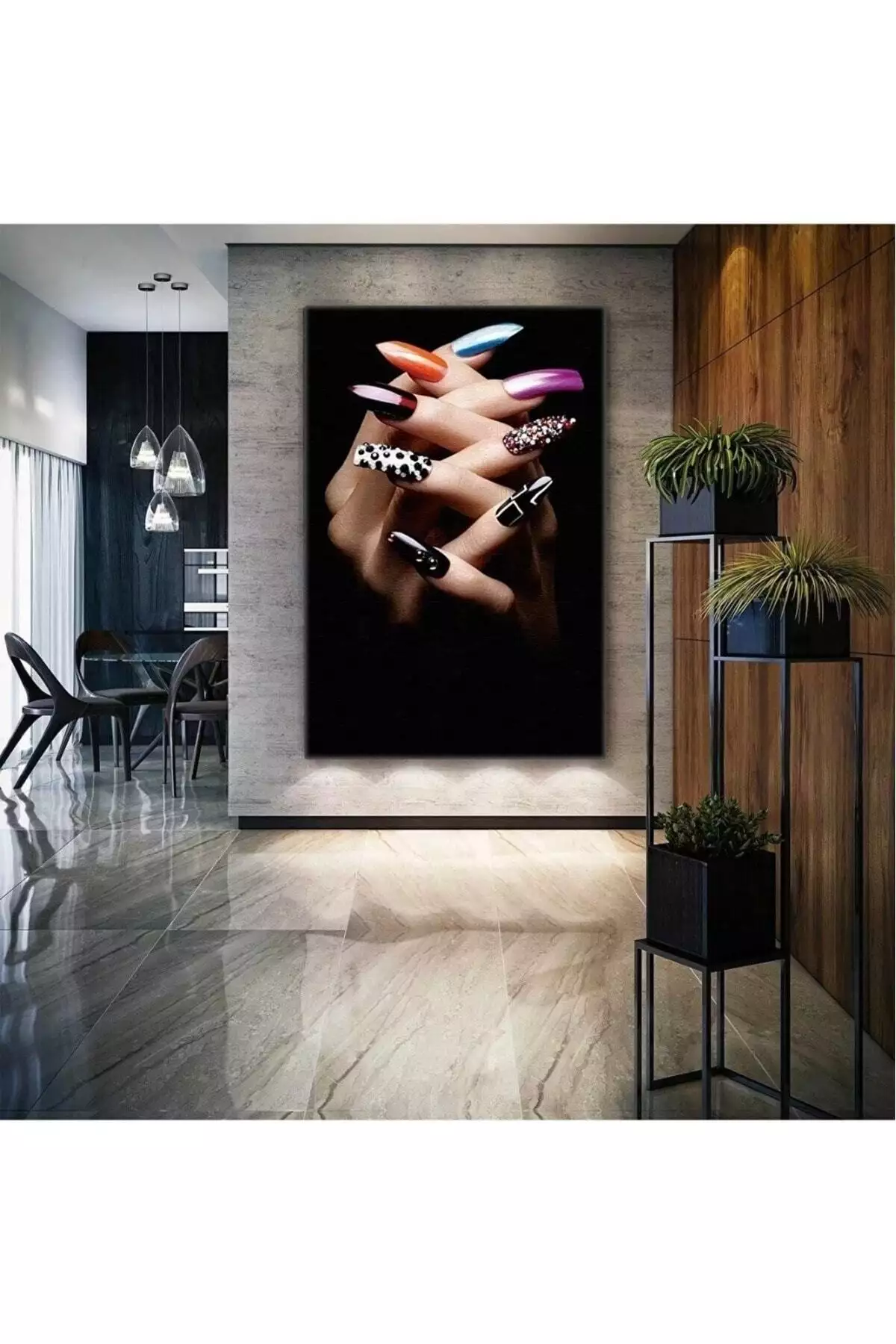 تابلوی کنواس دکوراتیو مدرن با طراحی ناخن رنگی و روغنی برای آرایش خانمها برند Nazenin Design - 765815109