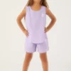 ست شورت دخترانه با جزئیات رنگ بنفش روشن برند U.S. Polo Assn. - 649436262
