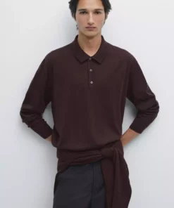 پولوشرت یقه دار بافتنی از ۱۰۰% پشم مرفینوس برند Massimo Dutti - 975161300
