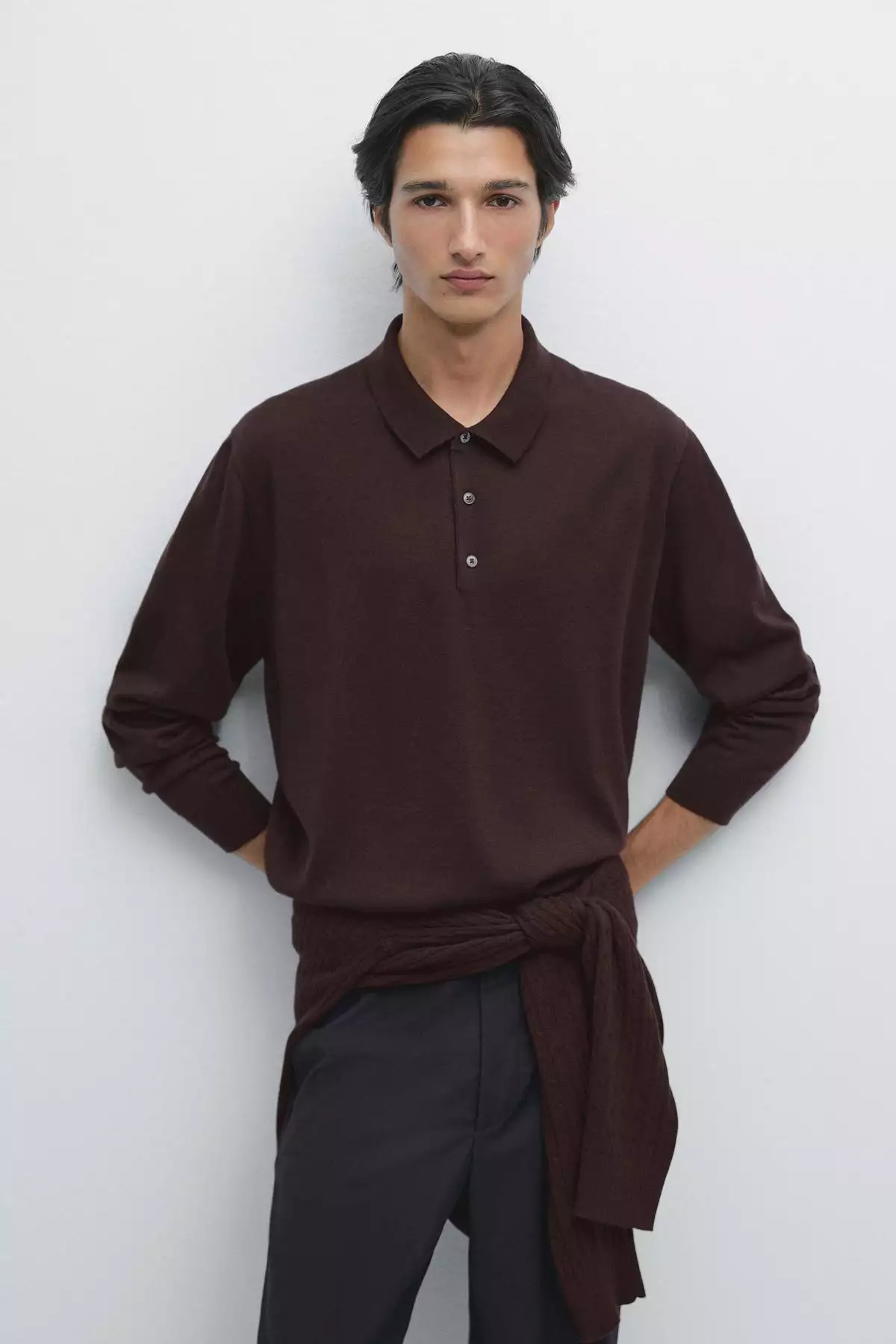 پولوشرت یقه دار بافتنی از ۱۰۰% پشم مرفینوس برند Massimo Dutti - 975161300