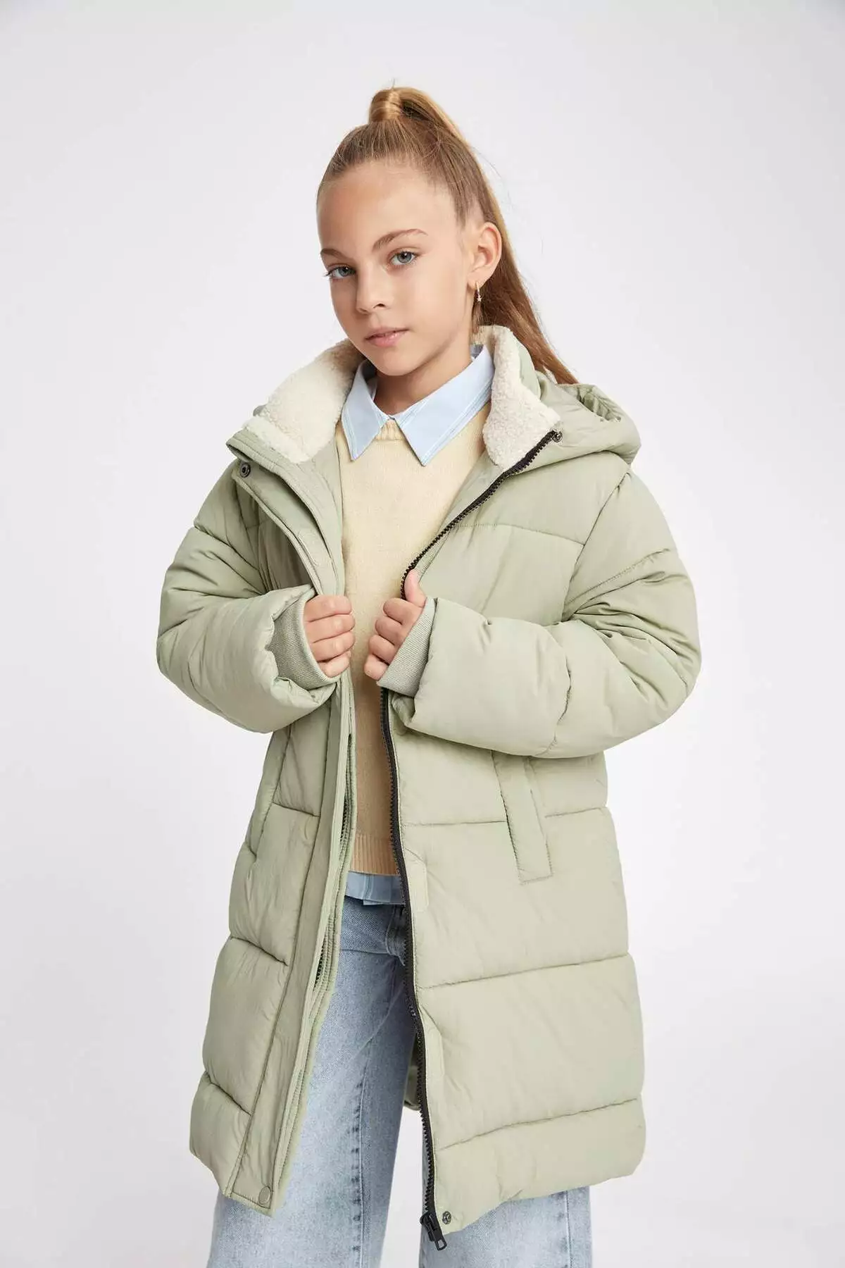 کاپشن بلند ضد آب با کلاه برای دختران کودک A0891A823AU برند Defacto - 771547721