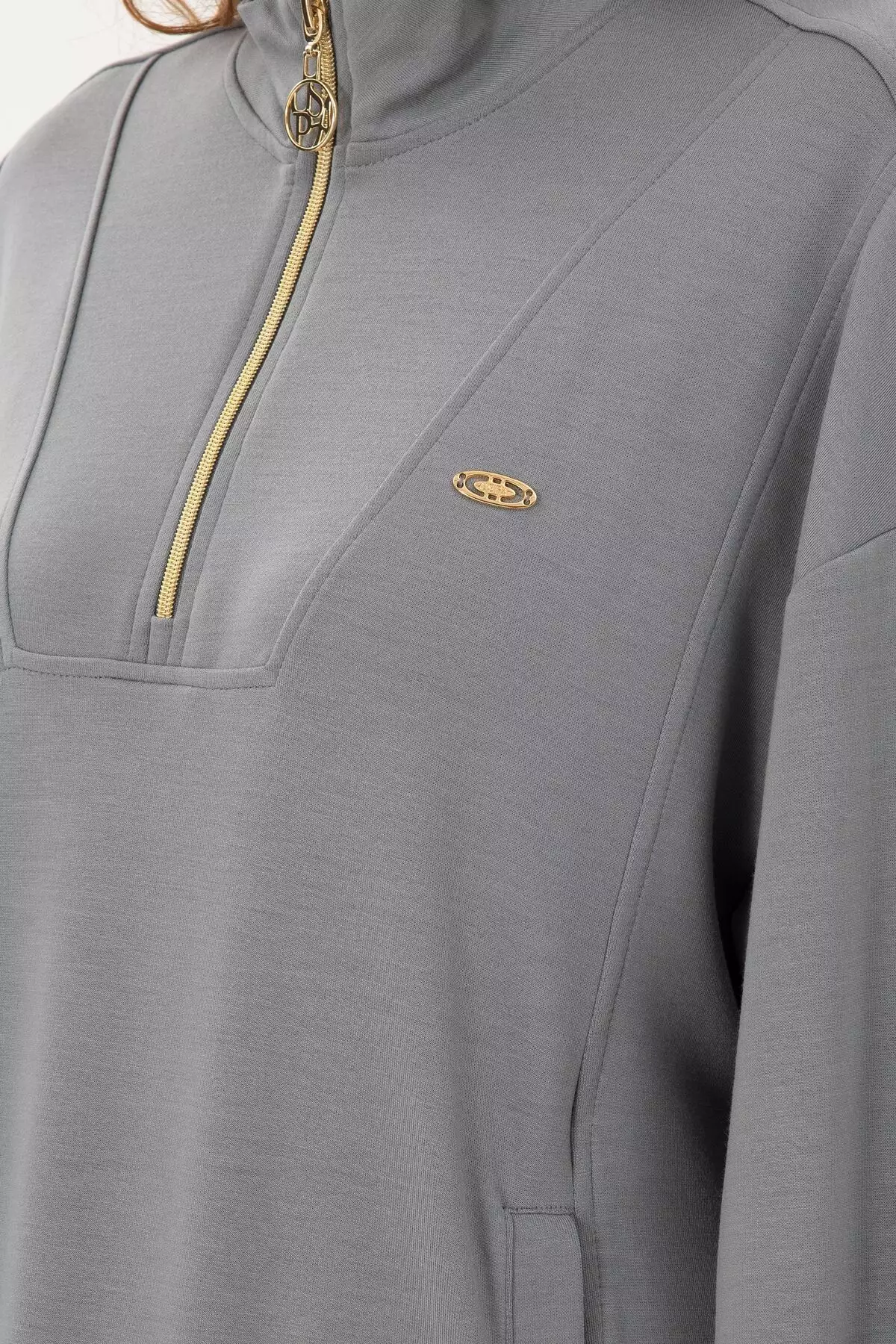 سویشرت زنانه خاکستری با ترکیب مدال و یقه ایستاده زیپ دار 50298988-VR086 برند U.S. Polo Assn. - 884862995