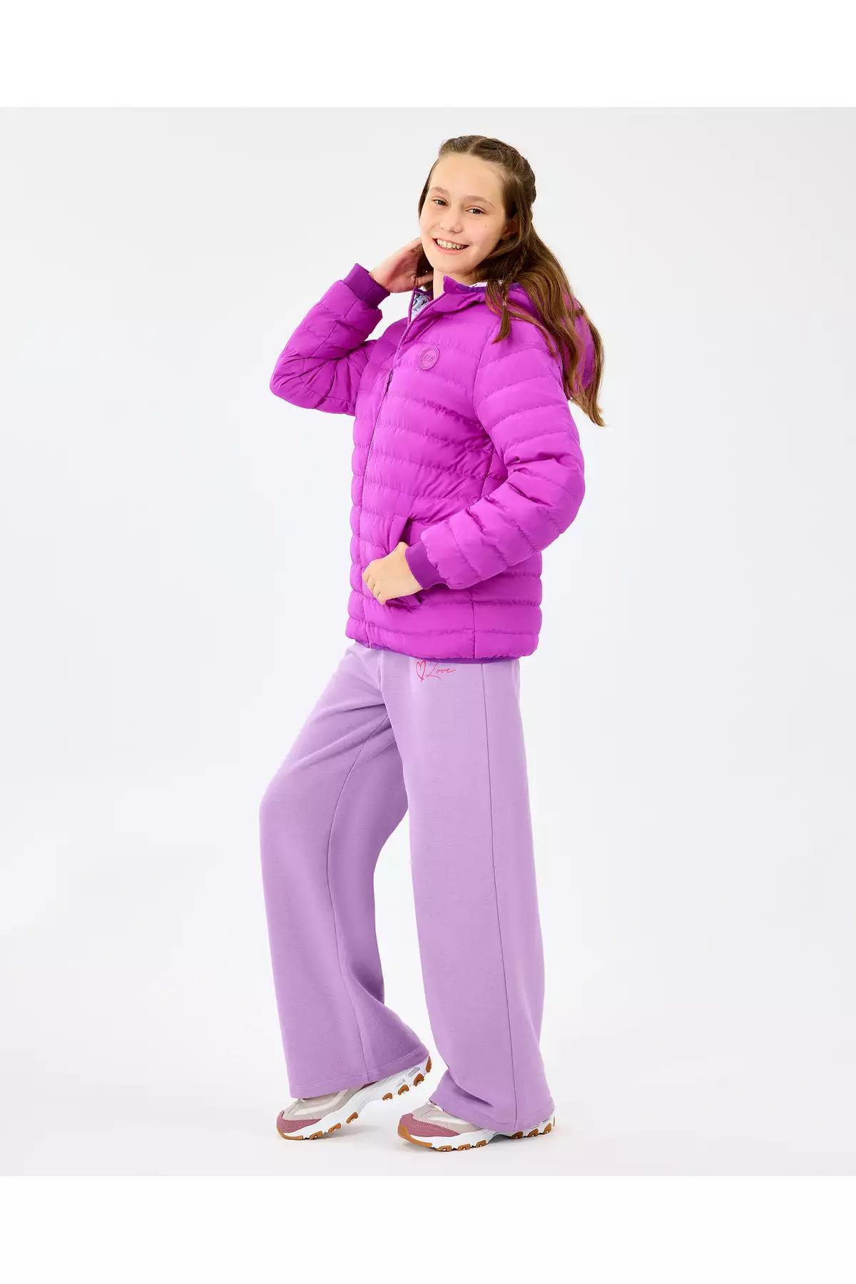 کاپشن پافر دو طرفه دخترانه بزرگ رنگ بنفش مدل SK2520079-4069 برند Skechers - 981631666
