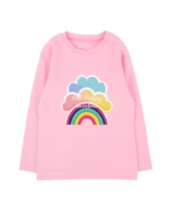 تیشرت آستین بلند دخترانه ۱۰۰% پنبه با رنگ صورتی و طرح چاپی رنگین کمان برند Bubuga - 821562550