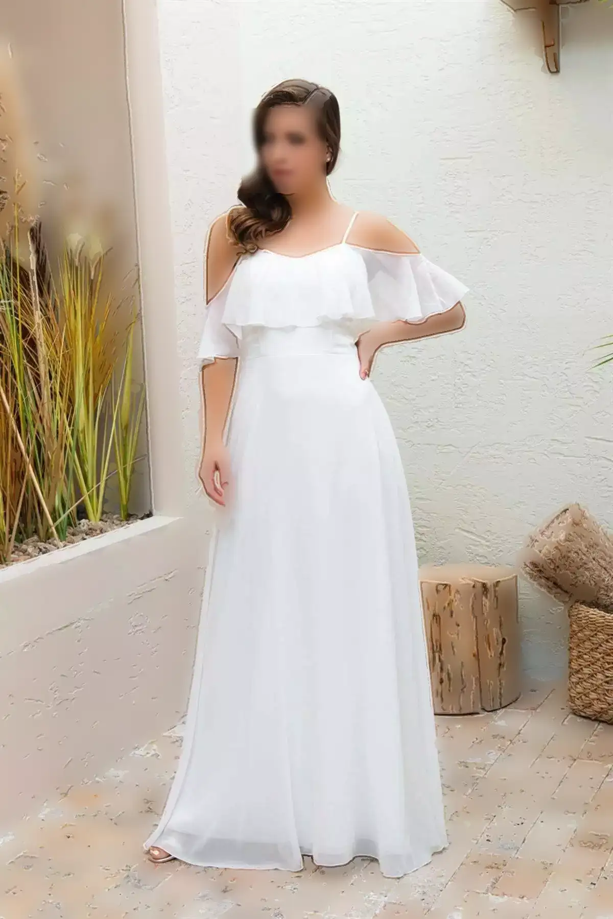پیراهن عروسی بلند با بند اکرو و پیراهن برای عکاسی خارجی برند CARMEN - 3603285