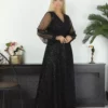 پیراهن دگاجه یقه بلند بزرگ سایز مشکی برند BÜYÜK MODA BEDEN - 988511771