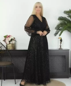 پیراهن دگاجه یقه بلند بزرگ سایز مشکی برند BÜYÜK MODA BEDEN - 988511771