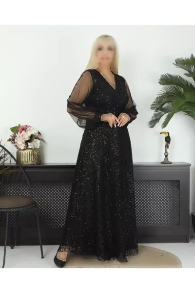 پیراهن دگاجه یقه بلند بزرگ سایز مشکی برند BÜYÜK MODA BEDEN - 988511771