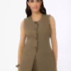 ست دو تکه شلوار و جلیقه کتانی - رنگ خاکی - برند رفکا برند Refka - 940595722