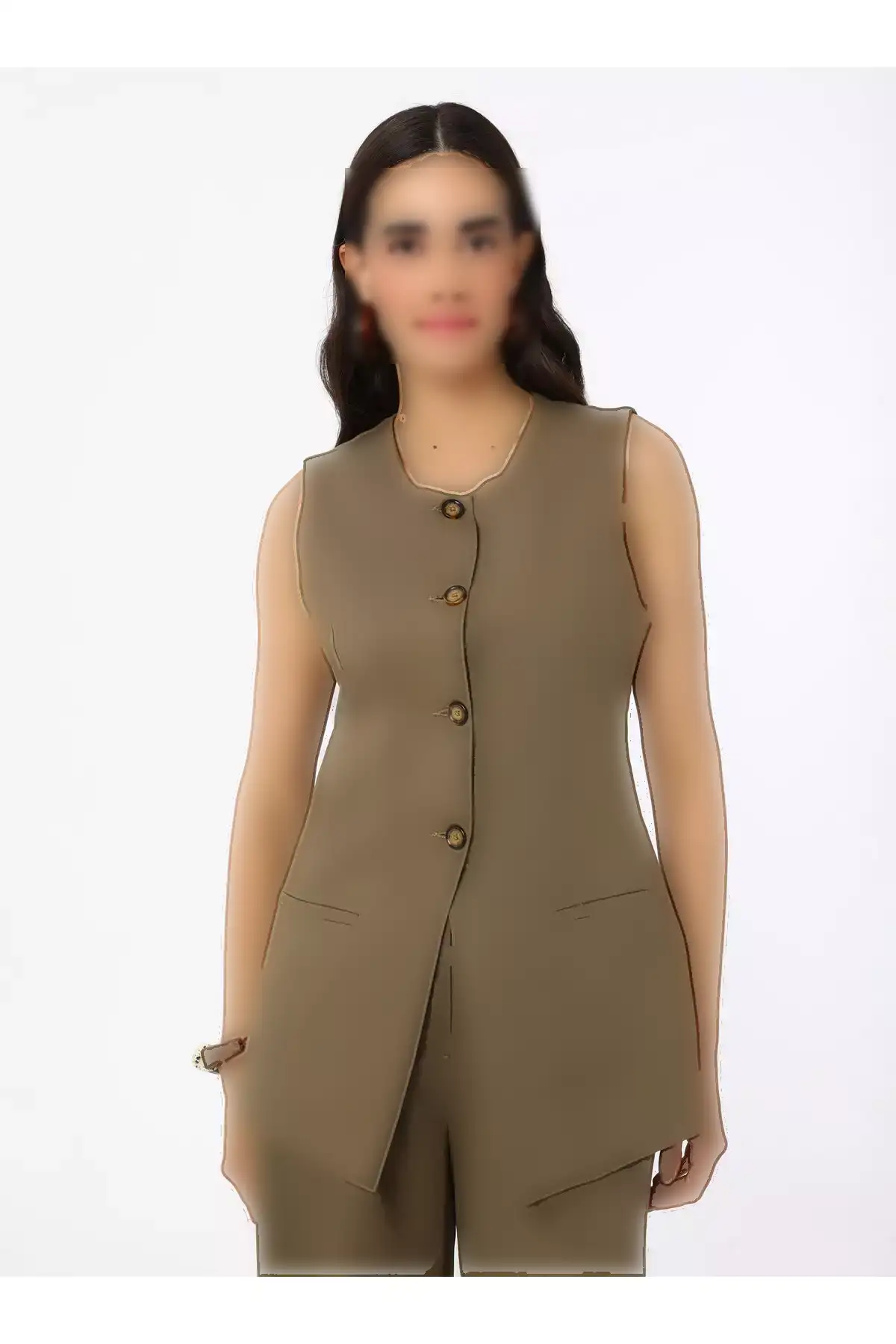 ست دو تکه شلوار و جلیقه کتانی - رنگ خاکی - برند رفکا برند Refka - 940595722