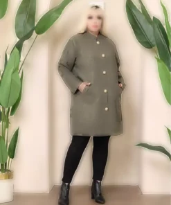 پالتو زنانه بزرگ سایز با رنگ خاکی و جیبدار، بدون آستر، مدل کاشه 65N38346 برند Şans - 862343689