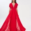 پیراهن مجلسی بلند بزرگ سایز شفاف قرمز برند BDM Exclusive - 942318309