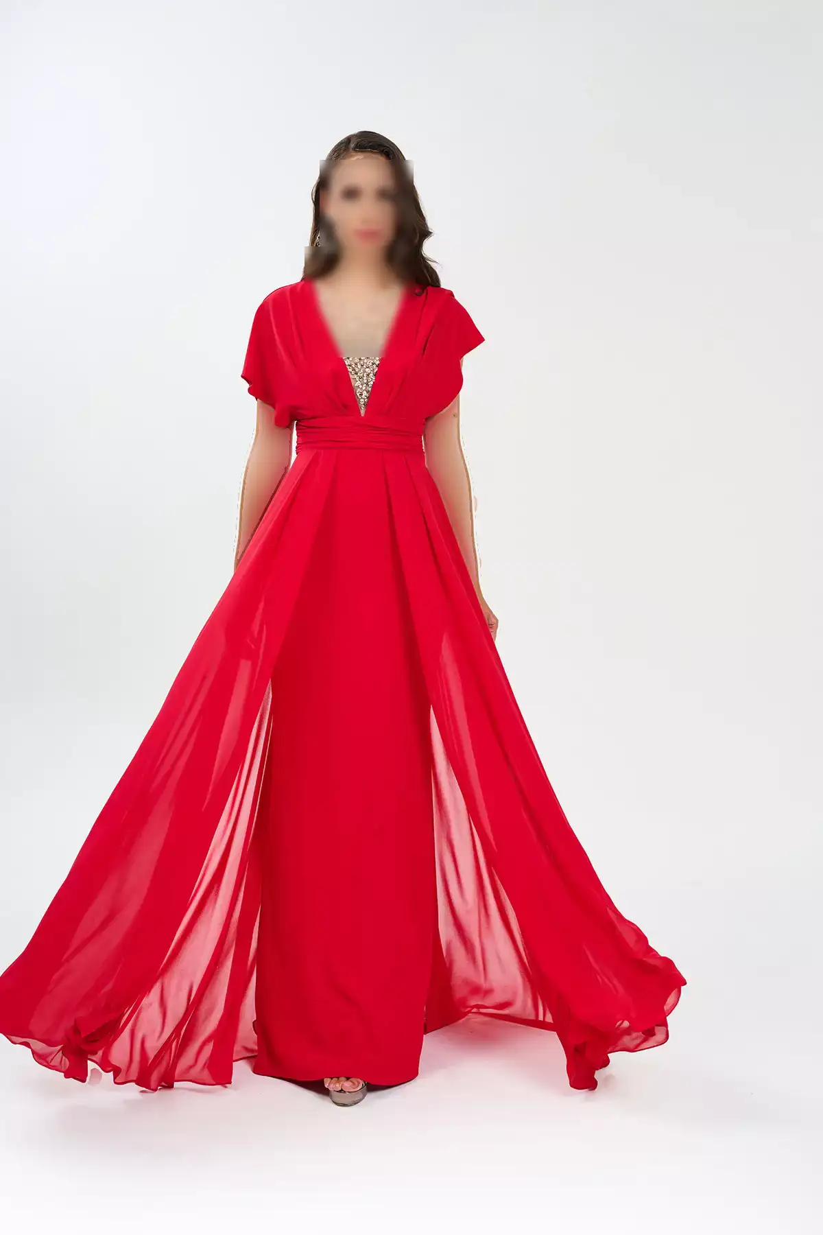 پیراهن مجلسی بلند بزرگ سایز شفاف قرمز برند BDM Exclusive - 942318309