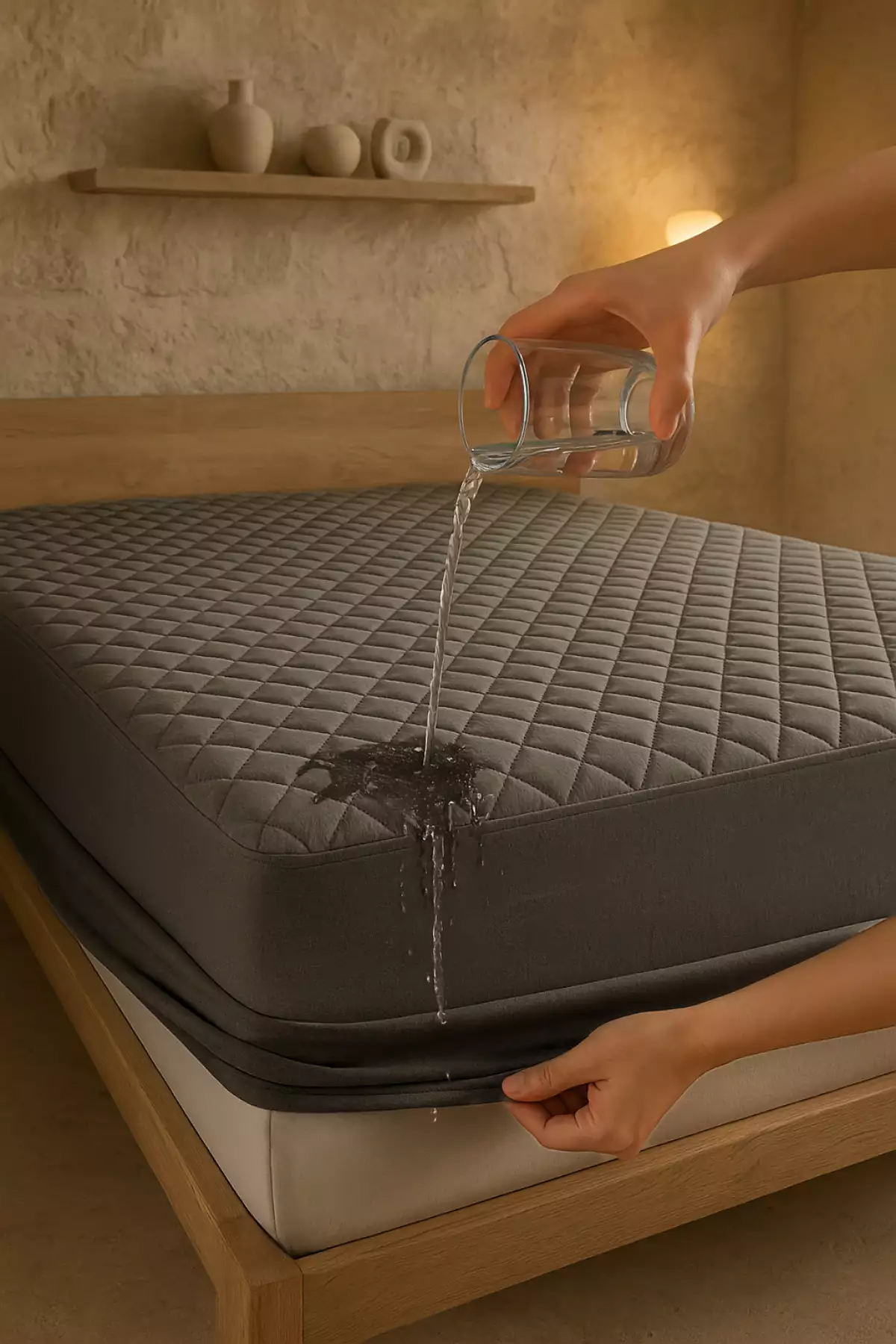 محافظ تشک پنبهای با لایهای ضد آب و دوختی کامل، رنگ خاکستری برند Nart Home - 736530680