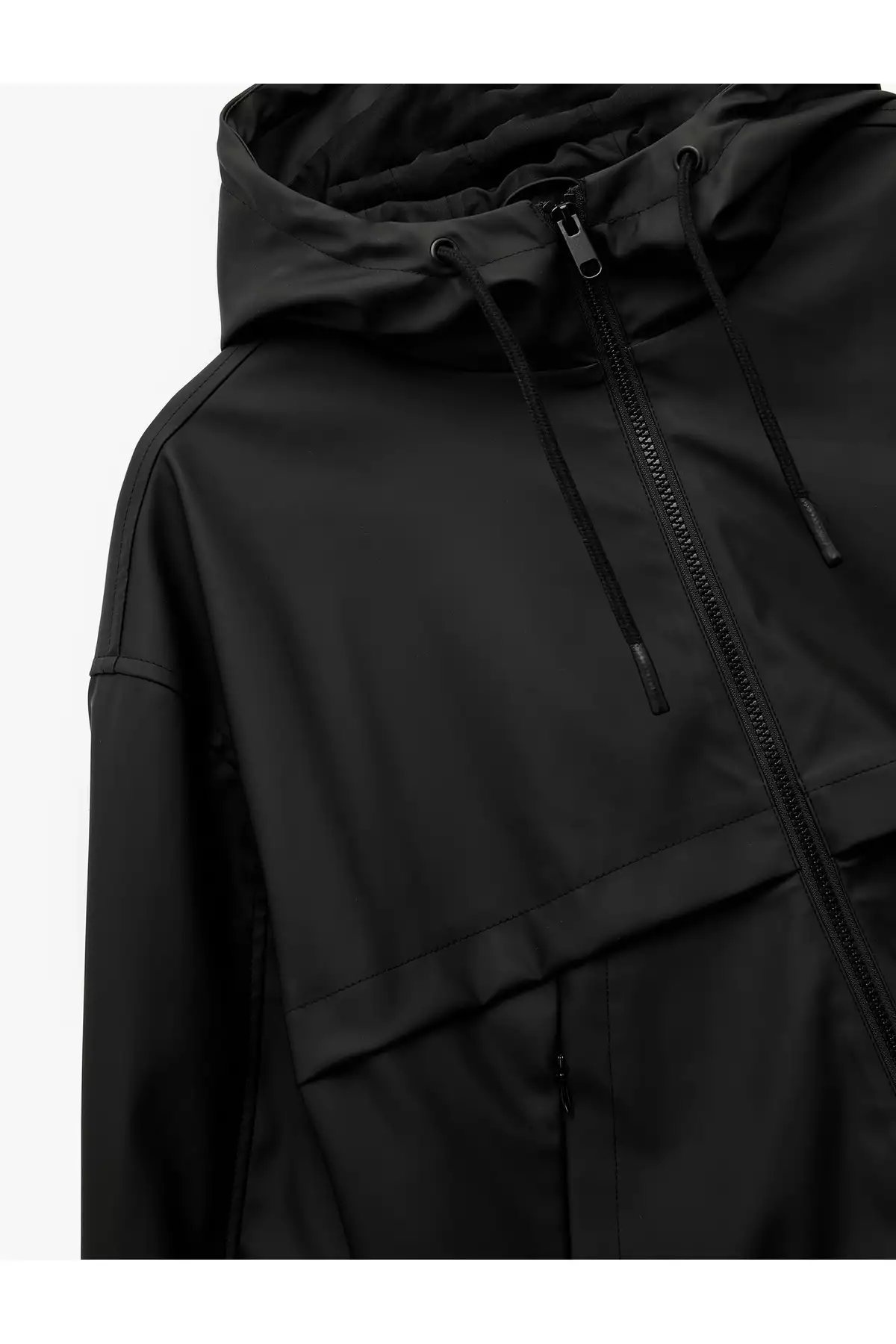 بارانی چرم مصنوعی با کلاه و آستینهای بلند و زیپ دار برند Koton - 991023785