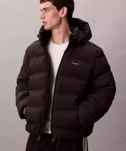 پالتو پُر شده کاپشن دار با فیت معمولی مردانه - مشکی برند Calvin Klein - 988981317