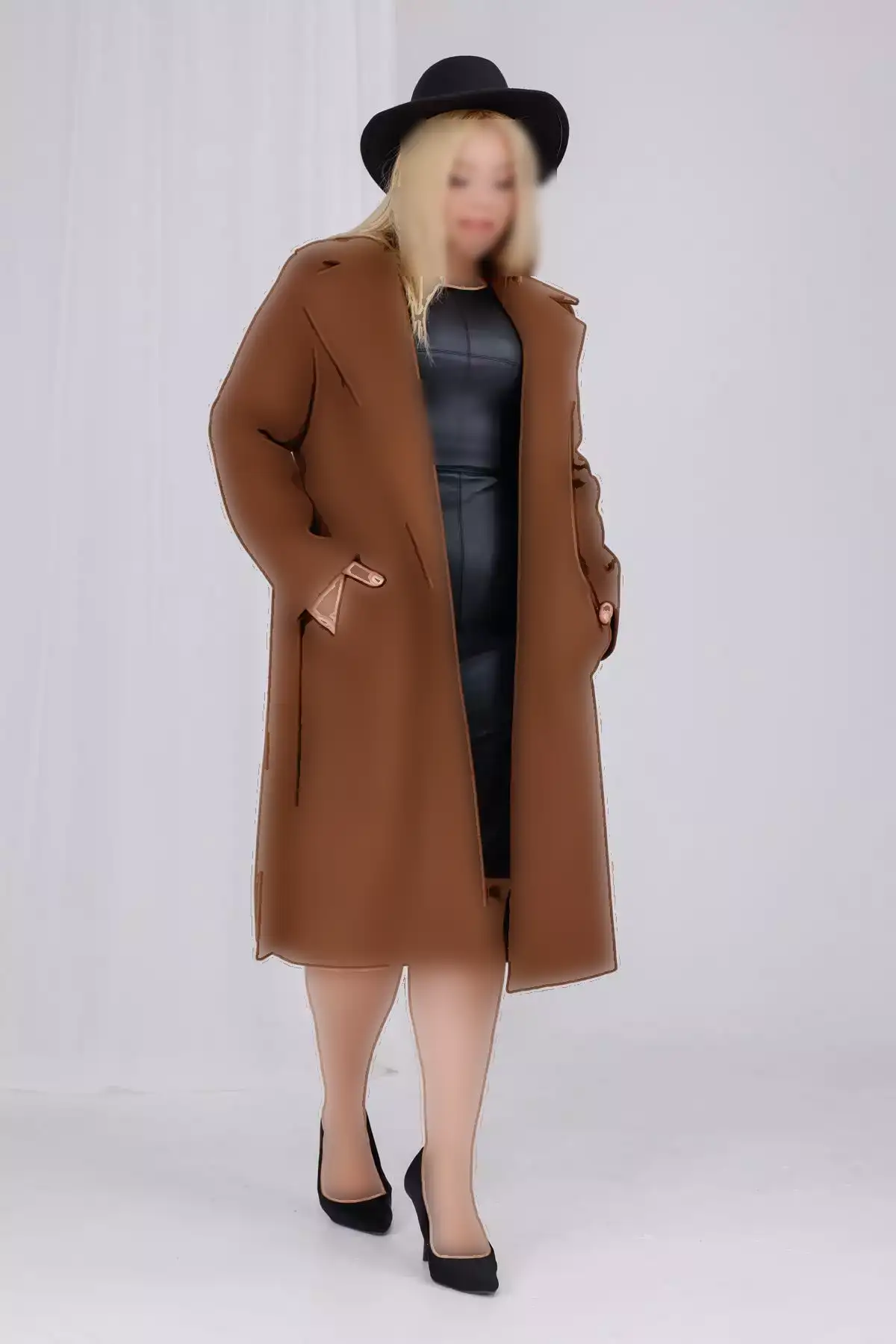 کاپشن زنانه پشمی کلاهدار با جزئیات کمربند و آستر، سایز بزرگ برند Mooi XXL - 1029475239
