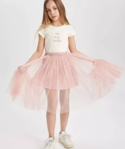 تیشرت کوتاهدست دخترانه با برش اسلیم فیت و یقه گرد چاپی مدل C1433A824SM برند Defacto - 807193469