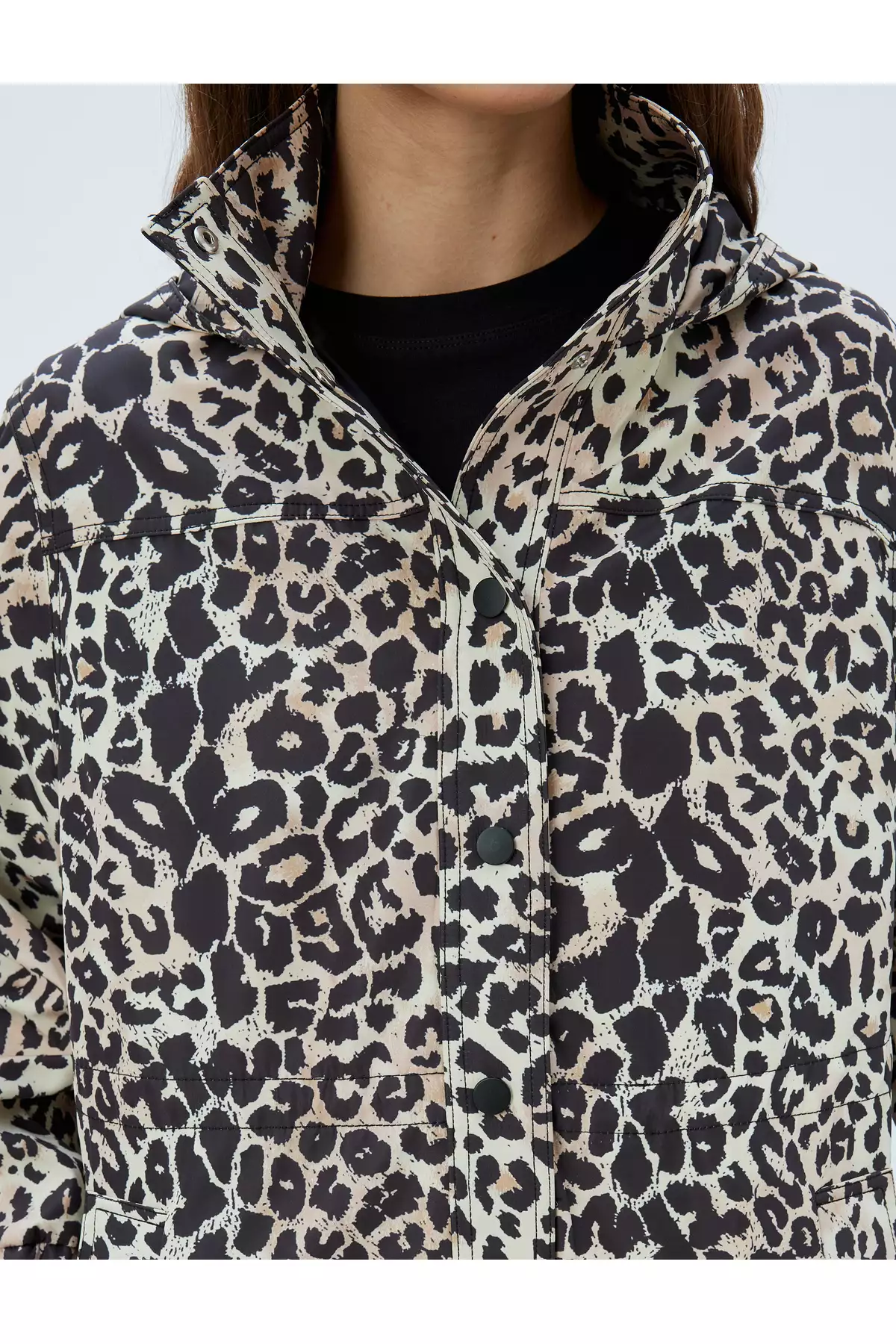 بارانی کلاهدار با طرح پلنگی و جیبدار برند Koton - 858127182