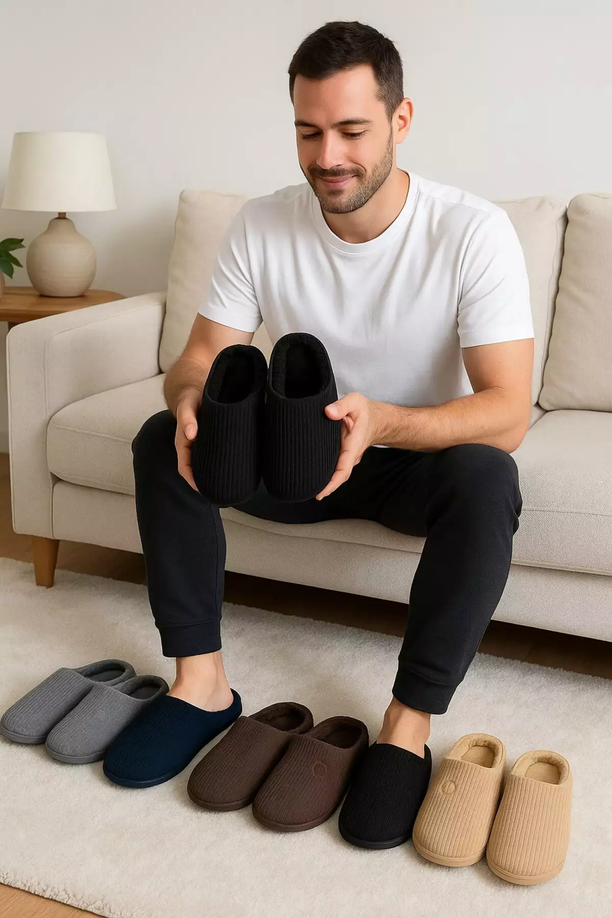 دمپایی خانگی مردانه ونگس با کفی بیصدا و پشمدار برند Moda Frato - 979964981