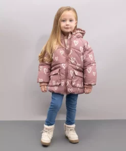 کاپشن بادگیر با کلاه و طرح قلب برای دختر بچه، دارای داخل جیب پشمی و ضد آب مدل C5313A524AU برند Defacto - 848358263