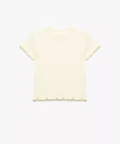 تیشرت کراپ کوتاه آستیندار یقه گرد با جزئیات چین دار پنبهای برند Koton - 944546041